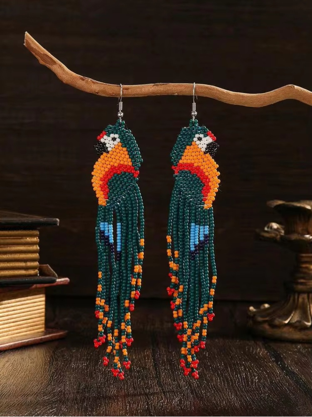 ❤️ Beaded Parrot Dangle Earrings